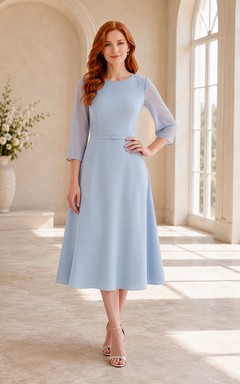 Robe Firmung bleu ciel à manches trois-quarts cloche, coupe trapèze et longueur thé