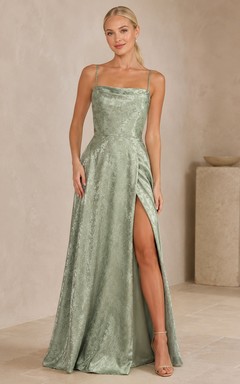 Sage Green Strapless Ruched Mermaid High Slit Satin Evening Dress