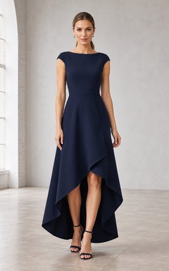 Dark Navy Bateau High-low Chiffon Dress