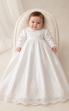 Newborn Baby Christening A-Line Long Sleeve Lace Hem Gown Modest Vintage