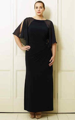 Chiffon-Abendkleid in Übergröße mit Fledermausärmeln, Rundhalsausschnitt und Knöchellänge