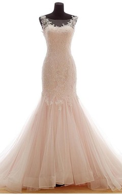 Mermaid Scoop Sleeveless Draping Bridal Dress