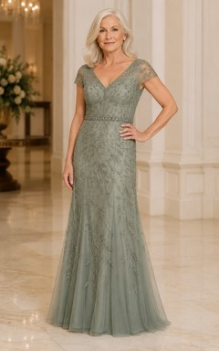 Sage Lace Mermaid Mother Dress With Cap Sleeves