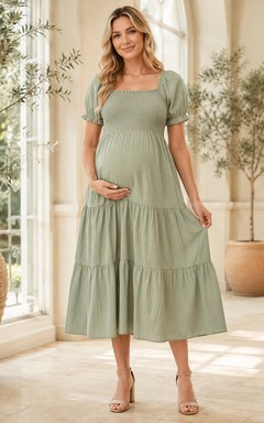 Vestido de campo de manga abullonada y cuello cuadrado de Sage Maternity