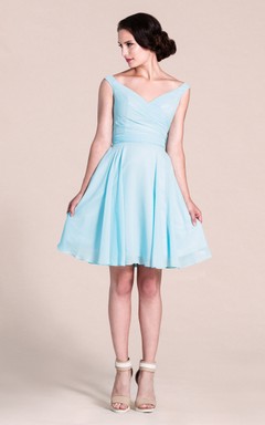 V-neck A-line Short Dress With Bow Tie