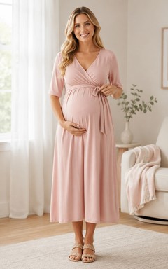 Blush Jersey V-neck Half Sleeve Empire Tea-length Maternity Dress