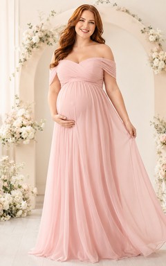 Rosafarbenes, schulterfreies Chiffon-Umstandskleid in Übergröße für Babypartys und Garten