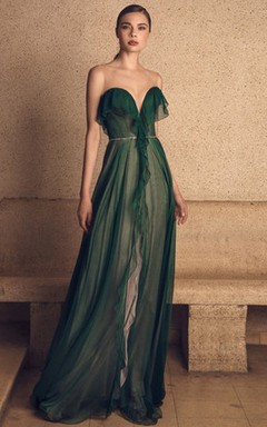 Casual Floor-length Sleeveless Tulle A Line Guest Dress with Ruffles