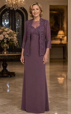 Plum Sheath Mother of the Bride Dress with Lace Jacket