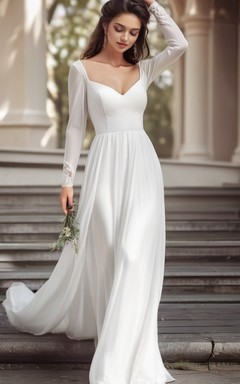 Einfaches, lässiges Chiffon-Kleid mit langen Ärmeln im Landhausstil für Hochzeiten