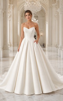 Satin Sweetheart Sleeveless Ball Gown Sweep Train Bridal Dress
