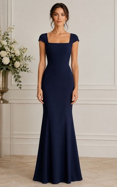 Dark Navy Square Neck Mermaid Bridesmaid Dress