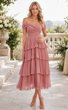 Dusty Rose Tiered Ruffle Midi Occasion Dress