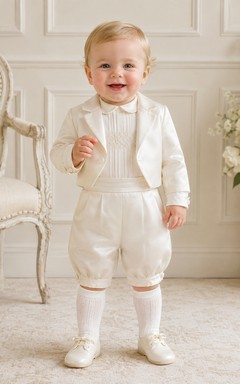 Ivory Jacket Pintuck Trouser Formal Baptism Christening Suit for Baby Boy