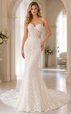 Mermaid High Neck Lace pearl Elegant Bridal Wedding Dress