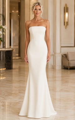 Vestido de novia moderno, sencillo, largo hasta el suelo, de satén, sin tirantes, estilo sirena.