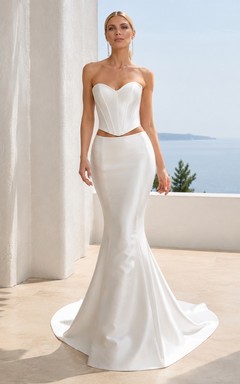 Two Modern Piece Sweetheart Satin Bridal Refined Wedding Dress
