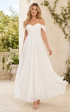 Teelanges, schlichtes, schulterfreies, romantisches Sommerkleid aus Chiffon in A-Linie