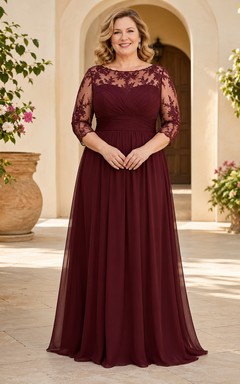 Mutterkleid aus burgunderfarbenem Chiffon mit Spitzeneinsatz in Übergröße