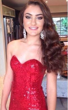 Glamouröses rotes Pailletten-Meerjungfrauen-Abendkleid mit Schleppe