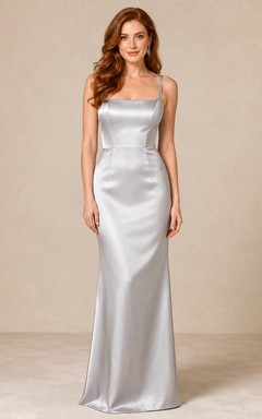 Silver Strapless Satin Sheath Floor Length Formal Dress