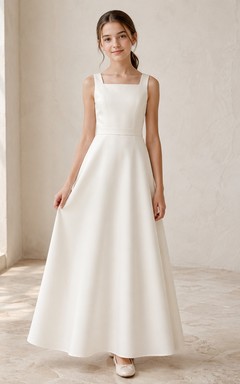 Junior-Brautjungfernkleid, A-Linie, eckig, ärmellos, Satin, schlicht