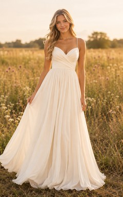 Pale sweetheart spaghetti strap chiffon maxi A-line photo dress