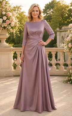 Mauvefarbenes A-Linien-Kleid aus Satin mit Dreiviertelärmeln