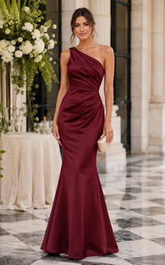 One-Shoulder Satin Mermaid Evening Gown
