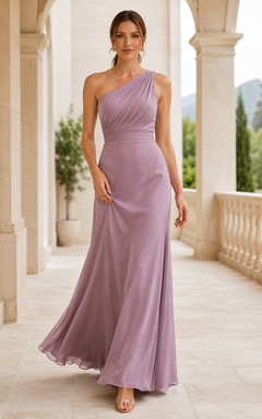 Mauve one shoulder ruched sheath floor length dress