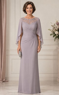 Lavender Beaded Cape Mother Gown Lavender Bateau Jewel Sheath Floor-length