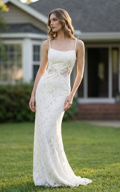 Robe de mariée fourreau longue en dentelle pour une tenue décontractée à la plage