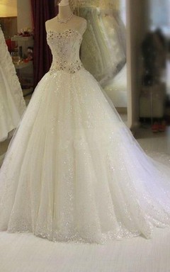 Glamorous Crystal Sweetheart Princess Wedding Dress Bling Tulle With Train