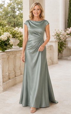 Sage Satin Cowl Neck A-Line Mother Dress with Side Draping