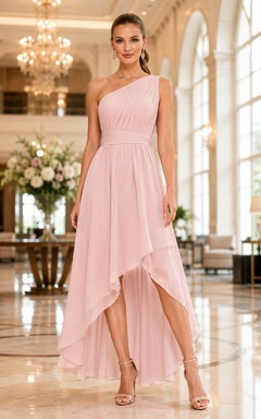 Blush Pink One Shoulder Chiffon High Low A Line Occasion Dress