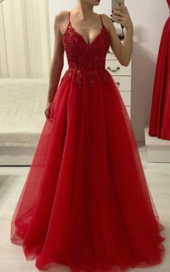 Vestido de fiesta romántico sin mangas, largo hasta el suelo, de corte A, de tul, con abalorios y volantes.
