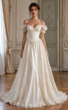 Off-the-Shoulder Lace A-Line Vintage Wedding Dress