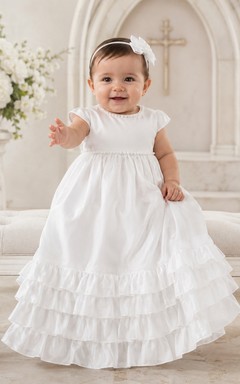 Tiered Ruffle Baby Christening A-Line Cap Sleeve Knee-Length Dress