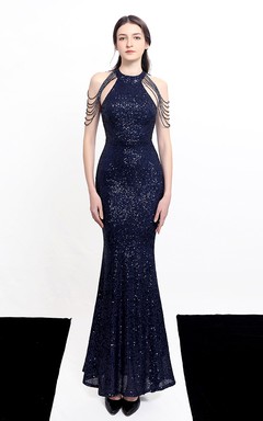 Robe de soirée élégante à col halter et sequins diamants Aura Queen, style banquet temperament