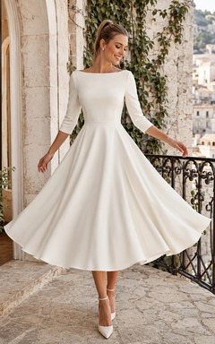 Bateau Neck Tea Length Satin European Balcony Dress