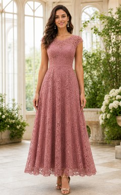 Dusty Rose Lace Cap Sleeve Floor-length A-Line Dress