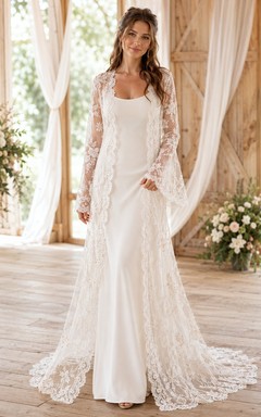 Romantisches Brautkleid mit eckigem Ausschnitt, langen Ärmeln und elegantem A-Linien-Schnitt aus Spitze