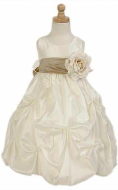 Ankle-Length Floral Pick Up Taffeta Flower Girl Dress