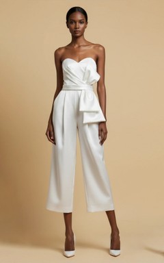 Combinaison de mariage culotte bustier plissée à nœud et jambes larges
