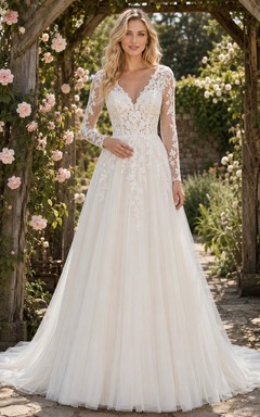 Vestido de novia bohemio de manga larga y corte A para jardín, envío rápido