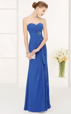 Side Drape Sweetheart Chiffon Long Prom Dress With Crystal And Removable Top