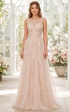 Petal Pink Sleeveless V-Neck Floor-Length Lace A-Line Bridesmaid Dress
