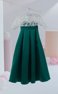 Scoop-neck Short-sleeve Two-Tone Peacock Empire Flowergirl Dress