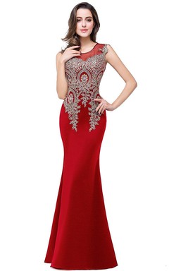 Vestido de satén sin mangas estilo sirena con escote redondo