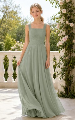 Celadonfarbenes Brautjungfernkleid für junge Mädchen, A-Linie, ärmellos, Chiffon, schlicht